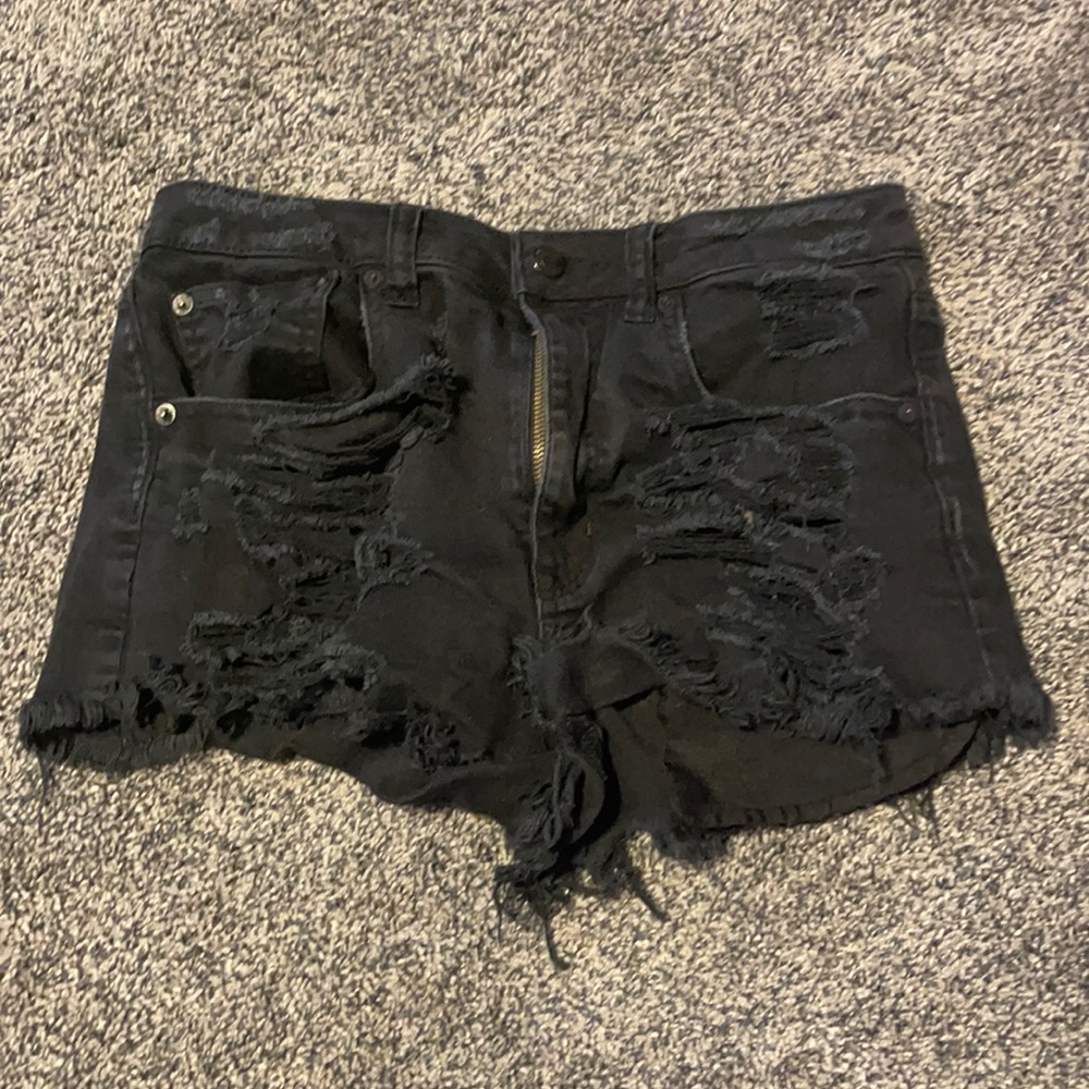 Black denim shorts
